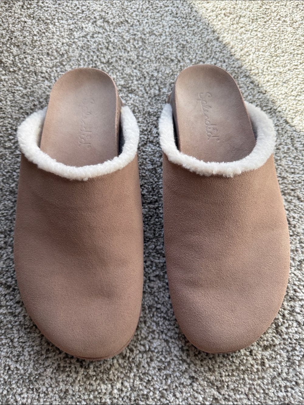 Splendid CORA Shearling-Lined Taupe Slip-On Slippers